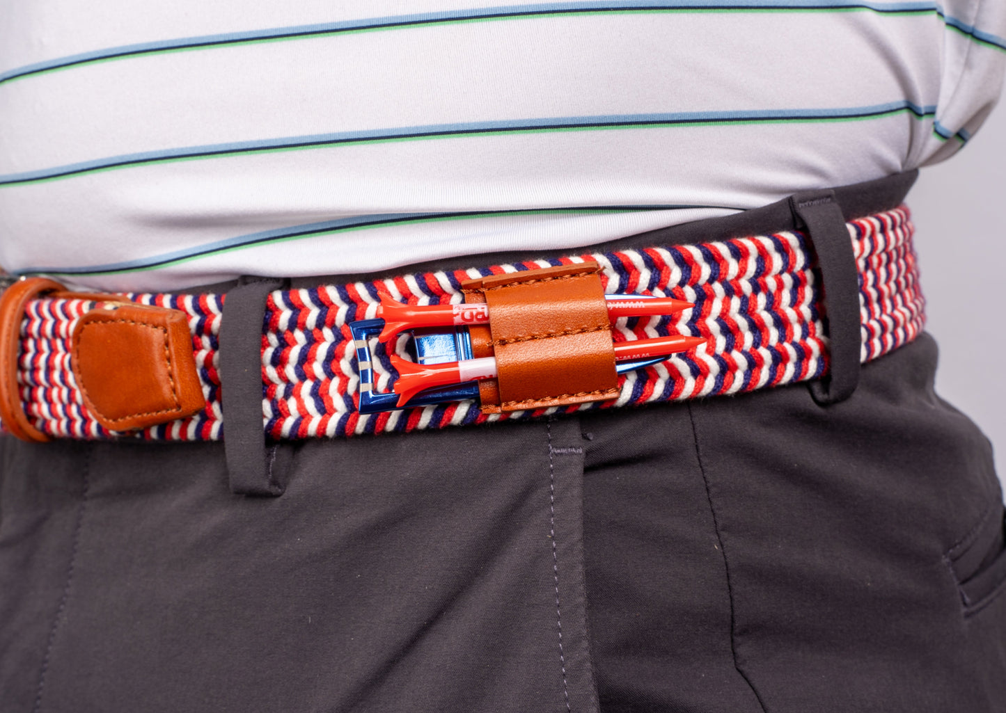 THE BRAIDED BYRD GOLF BELT - Red & White Bluebyrd